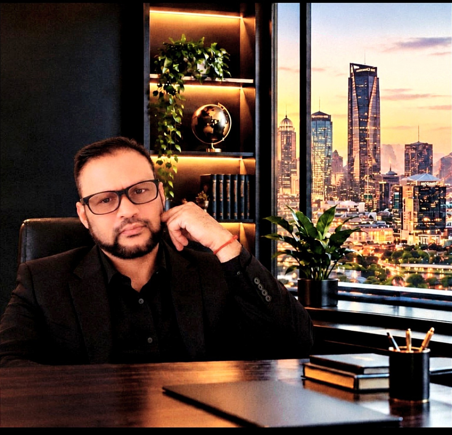 Meetesh Jugwant, founder of Meetesh Jugwant Consulting, seated at a desk
