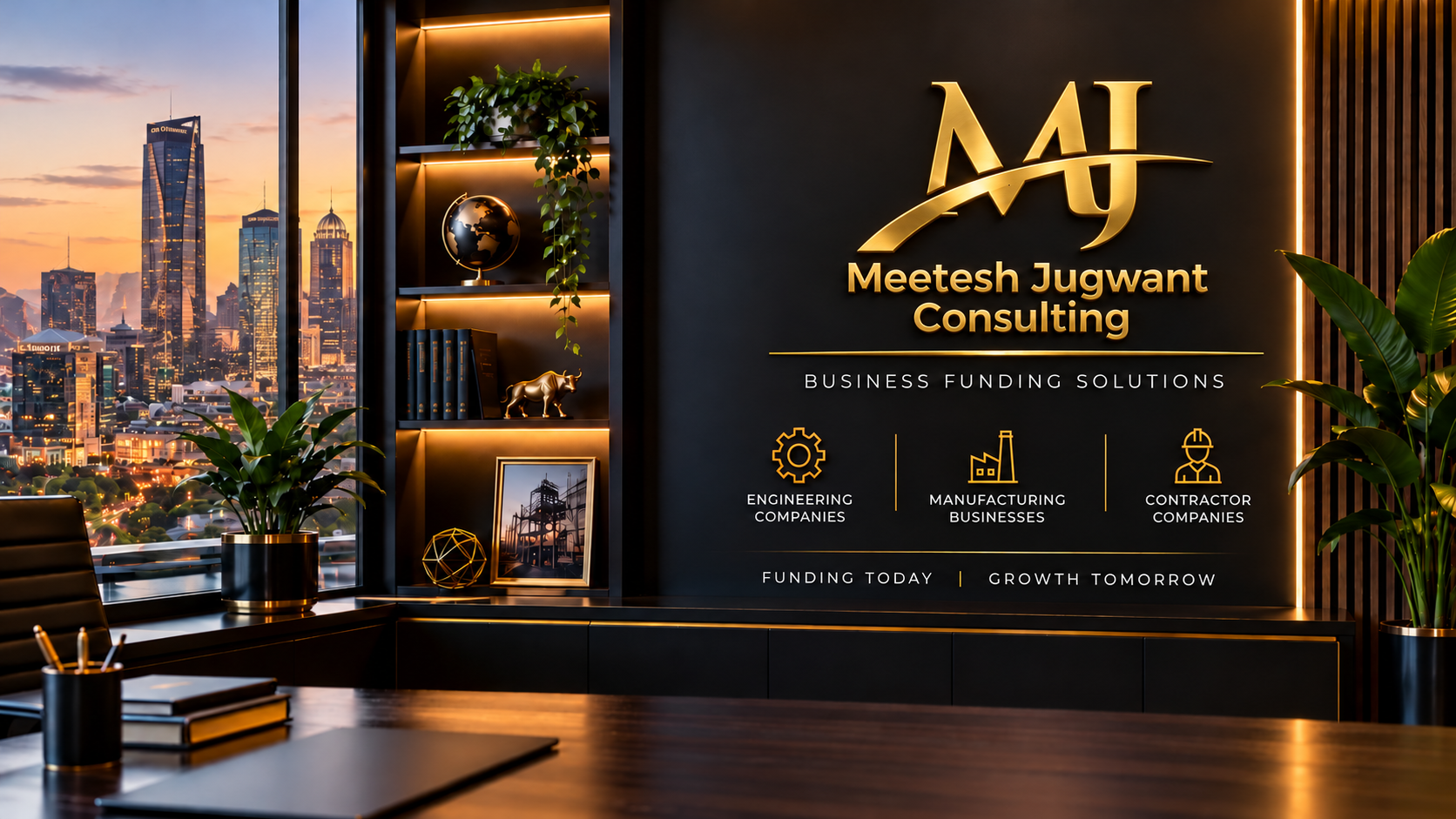 Gold Meetesh Jugwant Consulting wall branding with industrial business focus
